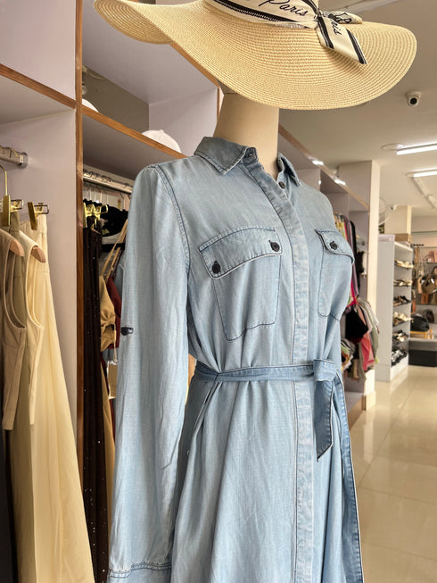 Denim Collar Bottoms Up Long Sleeves Dresses